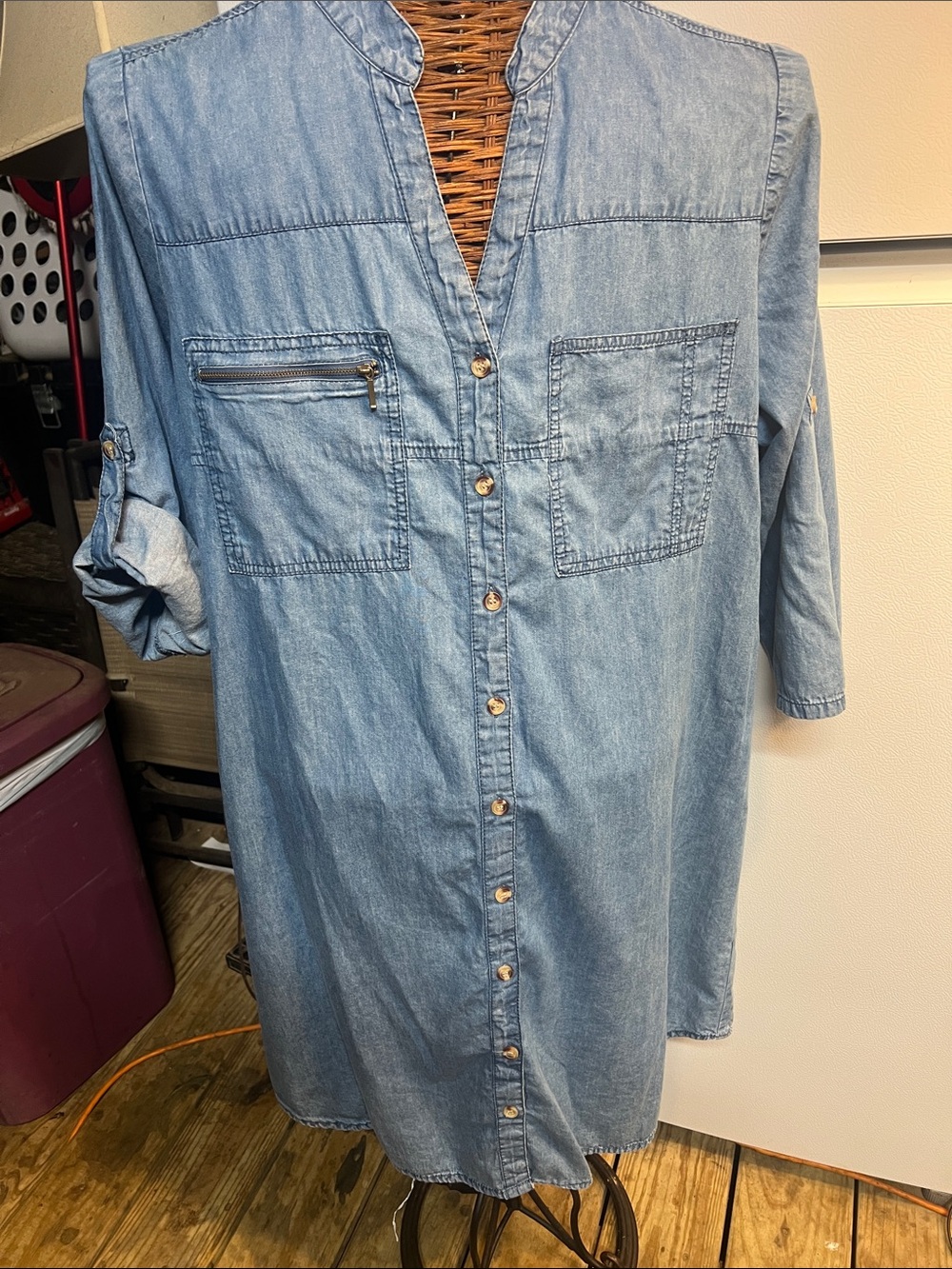 Speed Control Light Blue Denim Midi Shirt Dress